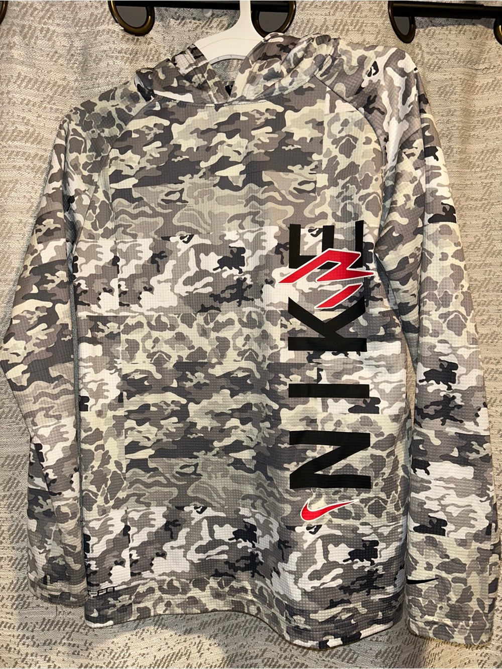 Nike Youth L Gray White Camo Hoodie Tee